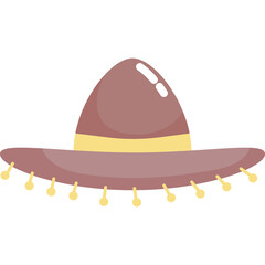 Brown Sombrero Hat with Yellow Ribbon and Tassels Festive Headwear Isolated on Transparent Background