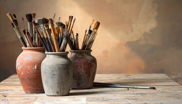 Paintbrushes in Vases - An Artistic Still Life Composition.