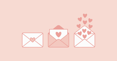 This charming illustration features three envelopes adorned with hearts, creating a delightful representation of love, communication, and heartfelt messages shared between people.