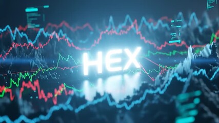 HEX cryptocurrency trading chart animation. Futuristic 3D data visualization of a financial market graph. Digital finance and blockchain technology concept - Powered by Adobe