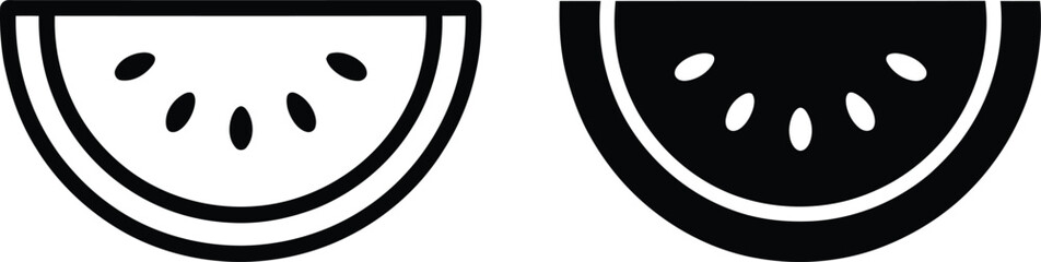 Watermelon slice outline and solid icon set fruit pictogram