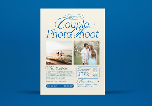 Blue And White Elegant Couple Photoshoot Flyer Layout