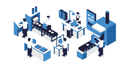 Fototapeta premium Dynamic factory workers skillfully operate modern assembly lines, creating efficient production and streamlined manufacturing processes