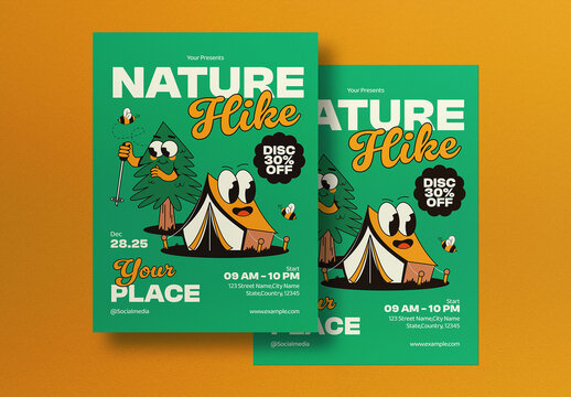Green Retro Nature Hike Flyer Layout