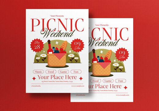 White Flat Design Picnic Weekend Flyer Layout