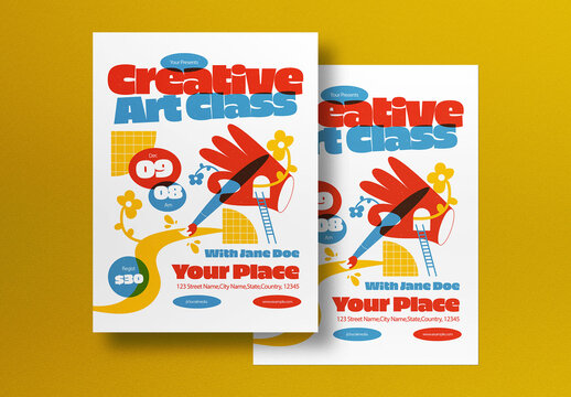 White Risoprint Creative Art Class Flyer Layout