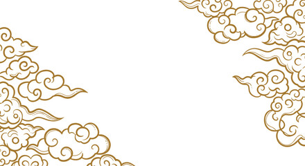 Elegant gold ornate cloud swirls evoke traditional Asian artistry, perfect for festive invitations and sophisticated branding backgrounds