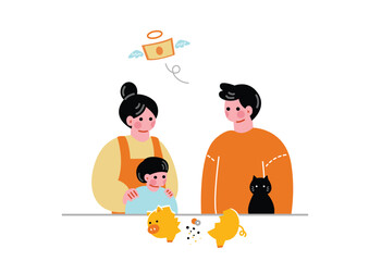 金欠に直面する家族のイラスト