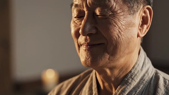 Mindful senior man with a peaceful expression, embracing serenity and wisdom in his golden years