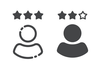 User reviews star as expert satisfaction testimonial rank rating position icon vector line stroke outline simple minimal graphic design set, customer feedback evaluation solid bold silhouette image