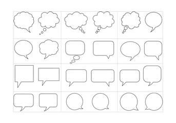 Fototapeta premium Collection of Black and White Speech Bubbles and Thought Bubbles on White Background.