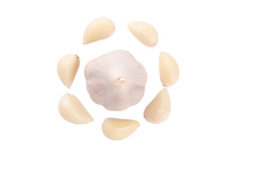 Fresh Garlic Bulb and Cloves on White Background - Healthy Cooking Ingredient