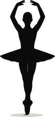 Black silhouette of a ballerina in a tutu on pointe