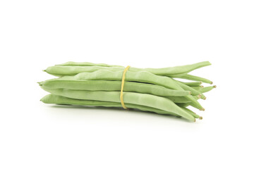 Fresh Green Bean Pods Bundle on White Background