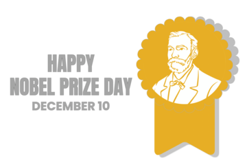 Nobel Prize Day graphic with golden badge, isolated, PNG