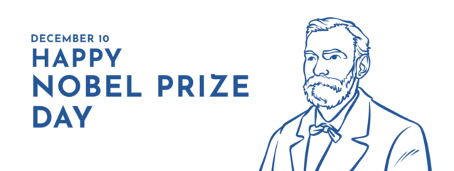 Nobel Prize Day graphic with Alfred Nobel's portrait, isolated, PNG