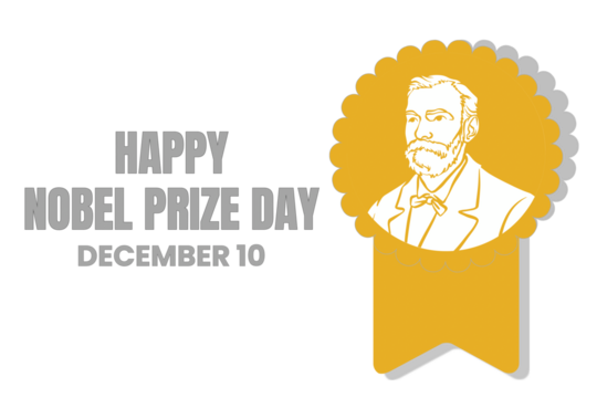 Nobel Prize Day graphic with golden badge, isolated, PNG
