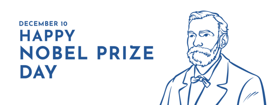 Nobel Prize Day graphic with Alfred Nobel's portrait, isolated, PNG