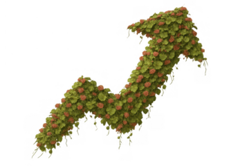 Green nature arrow showing environmental growth, increasing progress, and eco-friendly upward trend on transparent background