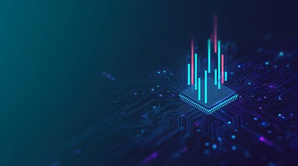 Microchip Data Processing: AI, CPU, or Fintech Innovation Concept with Abstract Circuit Board and Copy Space.