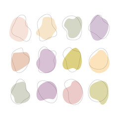 Colorful abstract shapes arranged in a grid on a white background in a modern design style