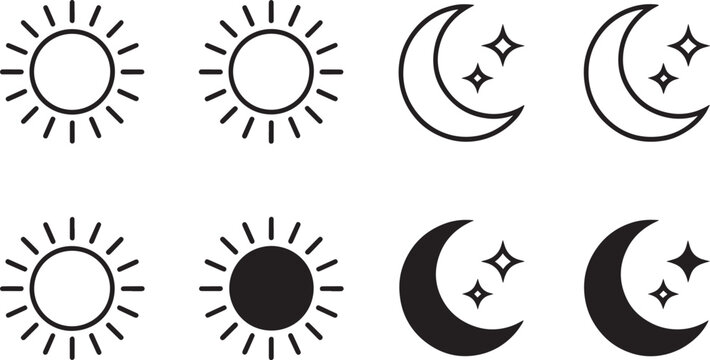 Icon set of sun and moon