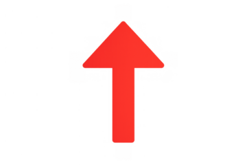 Red arrow pointing up symbol illustrating direction, growth, increase, progress, and success, transparent background