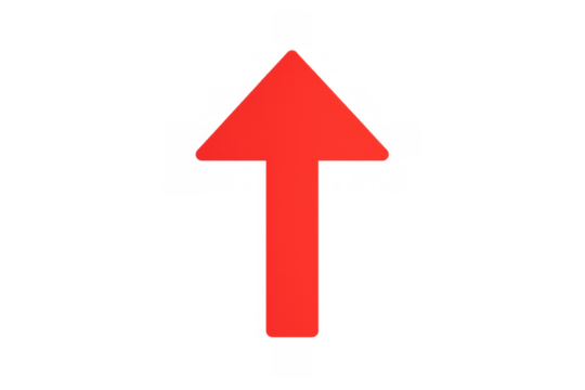 Red arrow pointing up symbol illustrating direction, growth, increase, progress, and success, transparent background - Powered by Adobe