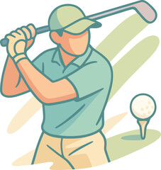 Golfer swinging club at golf ball on tee sport