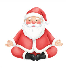 Watercolor Santa Claus Doing Yoga Pose Vector Illustration, Relaxing Christmas Character
