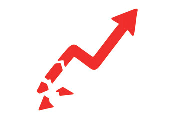 Red arrow representing business recovery, overcoming crisis and financial loss, upward trend in growth and market rebound
