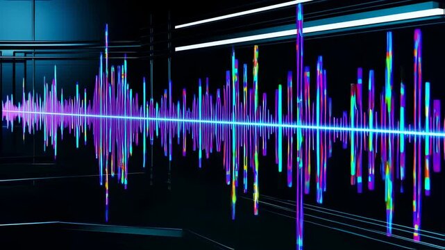Abstract 3D rendering of sound wave visualization with vibrant colors