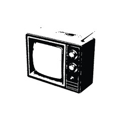 Black and white illustration of a vintage CRT television retro vector art
