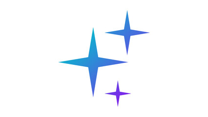 Set of three blue and purple gradient sparkling star icons.