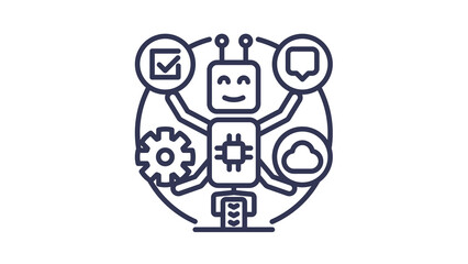 Friendly AI chatbot assistant with multiple functions icon.