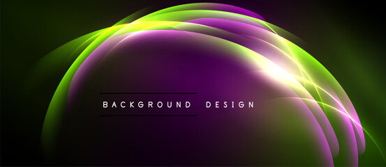 Abstract glowing curves, vibrant colors. Purple, green hues blend, creating dynamic background design. Modern, sleek visual element.