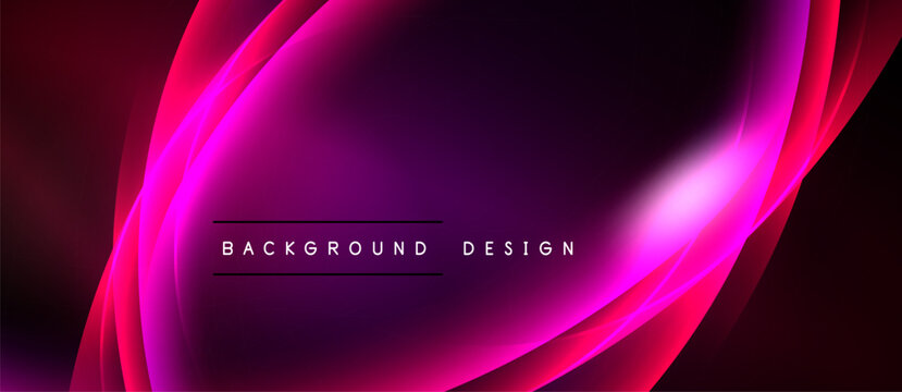 Abstract magenta, purple gradients create flowing shapes. Central text reads background design over dark space. Modern, vibrant visual.