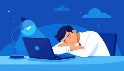 A professional experiencing severe burnout and overwhelming stress, asleep on their desk late at night, illustrating the mental exhaustion and consequences of overwork