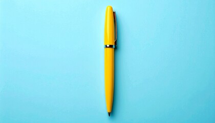 Vibrant Yellow Pen on Blue Background