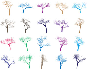 Obraz premium Collection of stylized abstract watercolor trees in various vibrant colors and delicate brushstroke styles