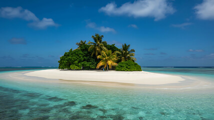 Remote tropical island with white sand beach and turquoise water