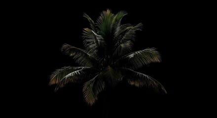 Palm tree silhouette against a dark background, creating a minimalist and dramatic aesthetic.