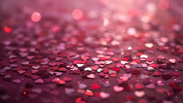 Shimmering red heart glitter confetti with bokeh for valentines - Powered by Adobe