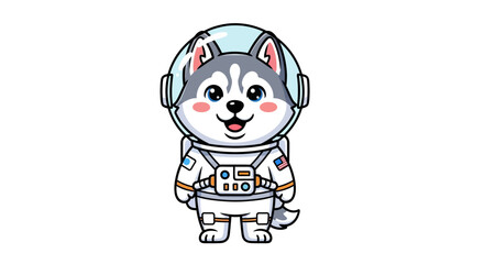 Fototapeta premium Charming illustration of a cute husky dog character dressed as an astronaut, ready for an exciting space adventure, symbolizing exploration and bravery in the cosmos