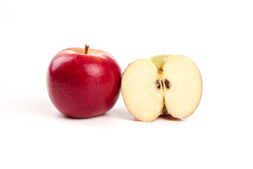 Fresh Red Apple Whole and Half Sliced on White Background - New Zealand Imported Fruit