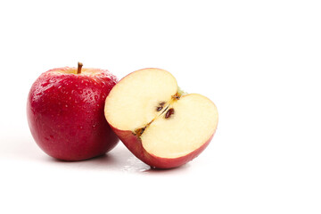 Fresh Red Apple Cut in Half on White Background - New Zealand Imported Fruit