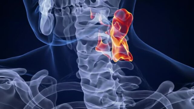 Animated Human Spine and Skull with Highlighted Hyoid Bone in Orange
