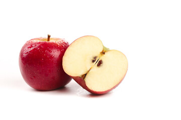 Fresh New Zealand Red Apples Whole and Half Cut Isolated on White Background