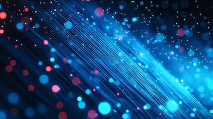 Abstract technology background with blue glowing particles and lines, creating a dynamic and modern feel