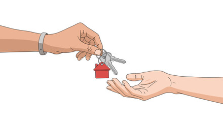 Handing over house keys symbolizes new home ownership and successful real estate transaction, a milestone moment